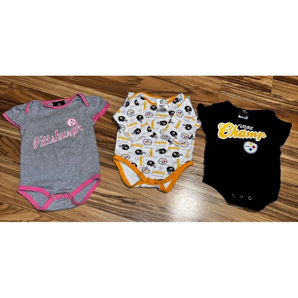 Pittsburgh Steelers 6/9 6‎ 9 Months Baby Infant NFL Bodysuit Lot Of 3